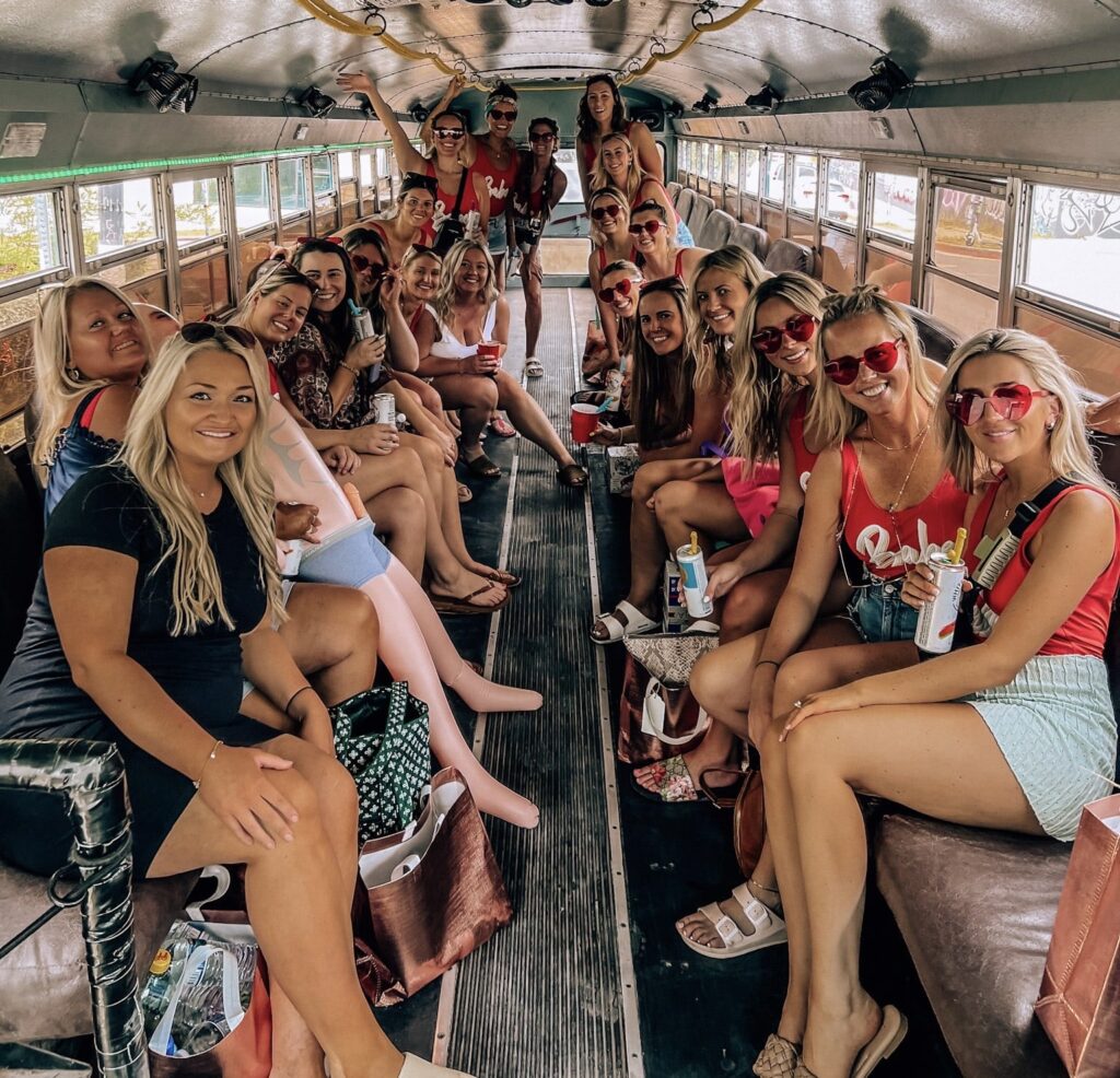 party bus with young women inside